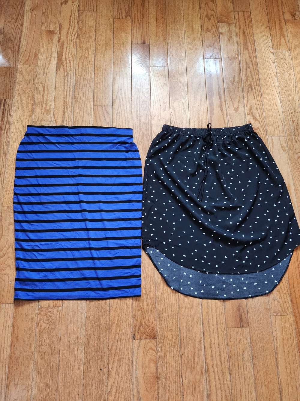 Blueish/purple And Black Striped Skirt And Black Heart Print Skirt